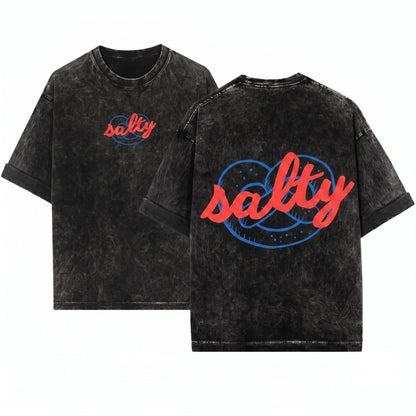 Salty Pretzel Snack Graphic Vintage Retro Unisex Wash T-Shirt