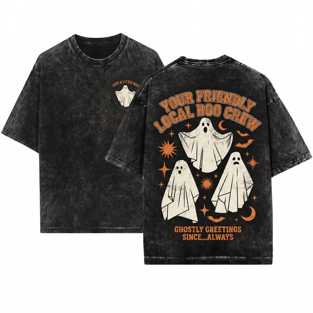 Halloween Ghost Vintage Haunted House Spooky Season Graphic Vibes Cute Unisex Wash T-Shirt