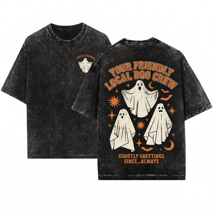 Halloween Ghost Vintage Haunted House Spooky Season Graphic Vibes Cute Unisex Wash T-Shirt
