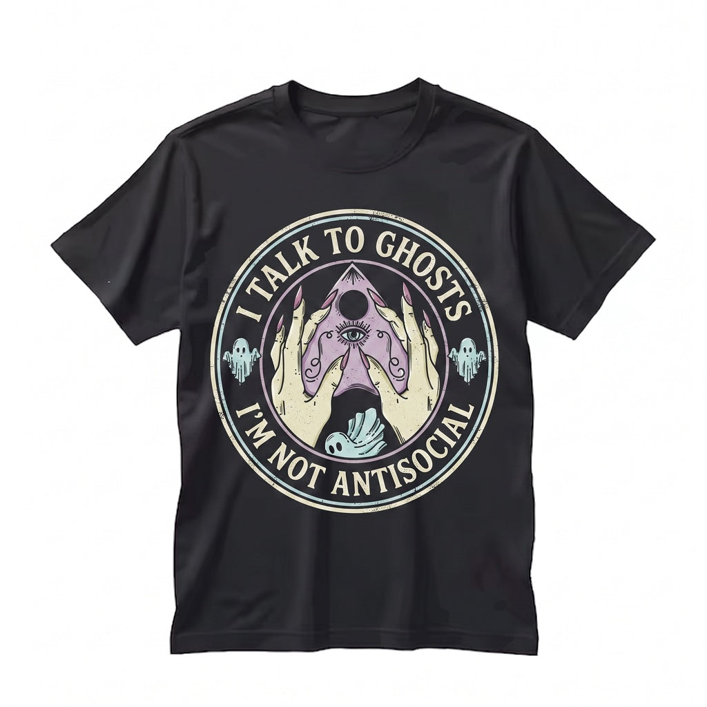 I Talk To Ghosts Funny Witchy Spooky Antisocial Spirit Board Graphic Occult Vintage Halloween Unisex TShirt
