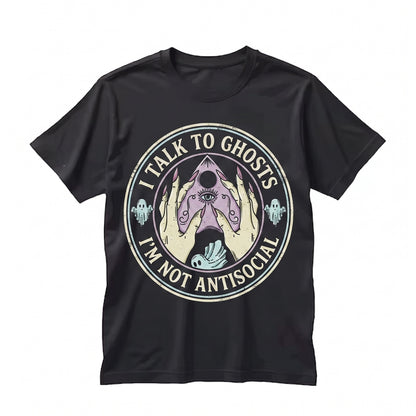 I Talk To Ghosts Funny Witchy Spooky Antisocial Spirit Board Graphic Occult Vintage Halloween Unisex TShirt