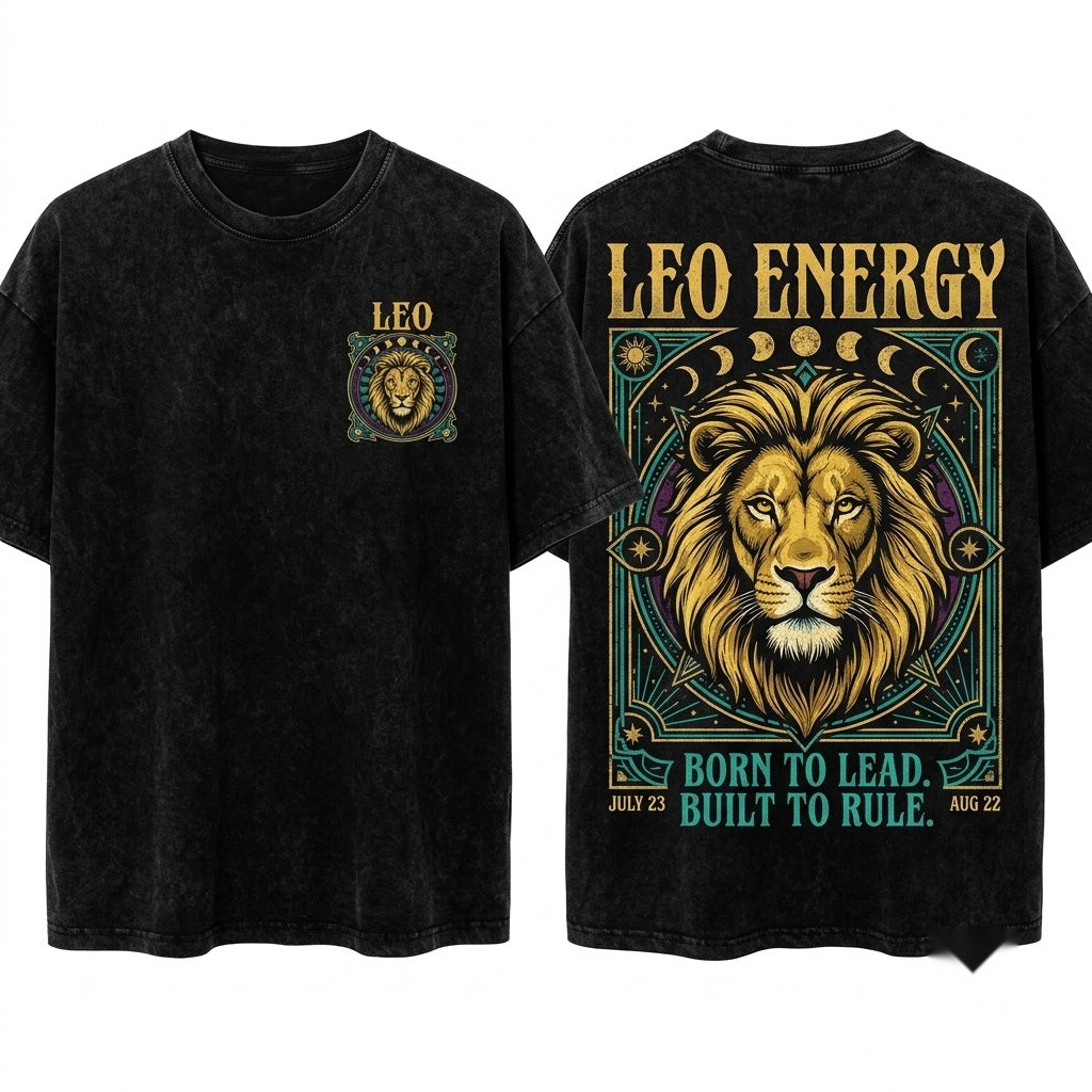 Vintage Leo Zodiac Lion Astrology Unisex Wash T-Shirt