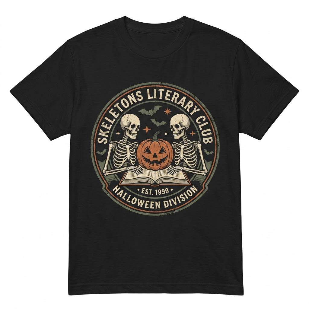 Halloween Pumpkin Skeleton Reading Book Lover Gift Unisex TShirt