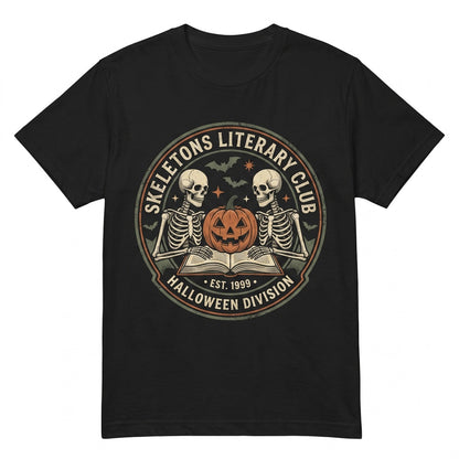 Halloween Pumpkin Skeleton Reading Book Lover Gift Unisex TShirt