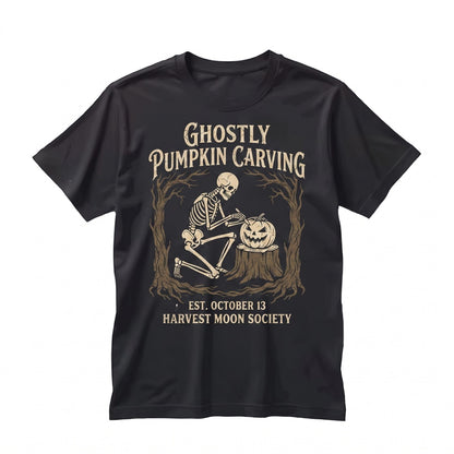 Vintage Halloween Spooky Summer Skeleton Pumpkin Forest Graphic Unisex TShirt
