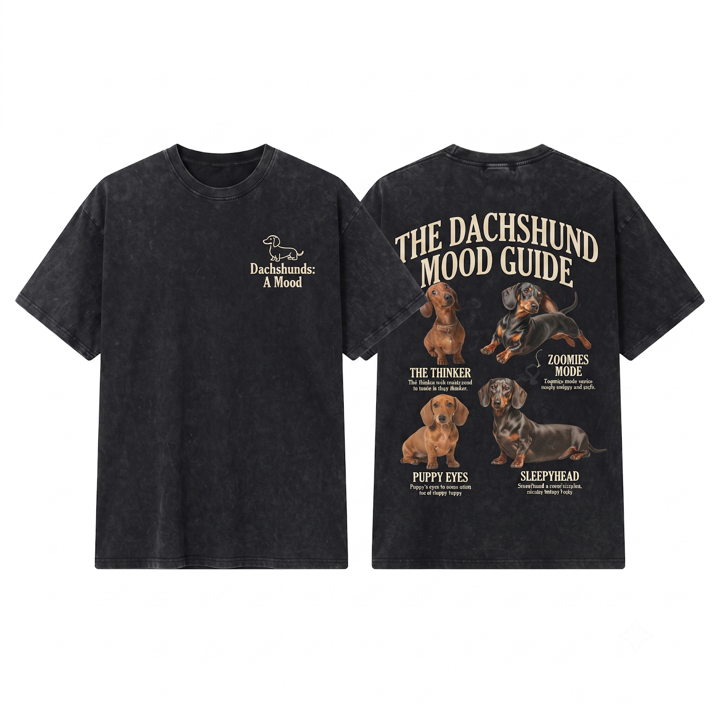 Dachshund Custom Dog Portrait Funny Doxie Collage Graphic Tee - Personalized Wiener Mom Dad Gift - Unisex Heavyweight Garment-Dyed T-Shirt