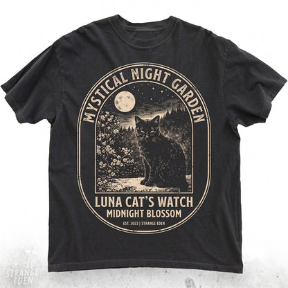 Vintage Woodcut Black Cat Witchy Moon Graphic Sweatshirt Unisex TShirt