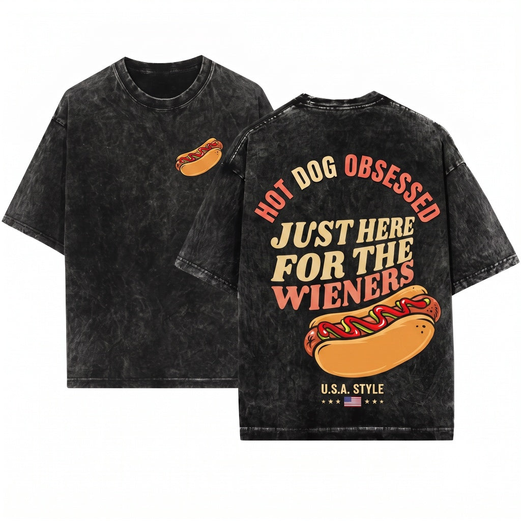Just Here For The Wieners Funny Hot Dog 4th Of July Patriotic BBQ Gift Unisex Wash T-Shirt
