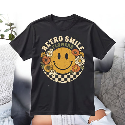 Retro Happy Face Floral Autumn Halloween Fall Graphic Unisex TShirt