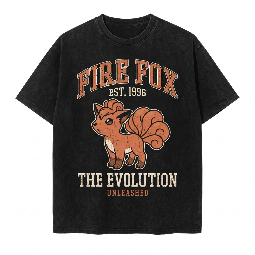 Ninetales Vulpix Vintage Acid Wash Retro Fire Fox Anime Graphic Oversized Streetwear Gift Unisex TShirt