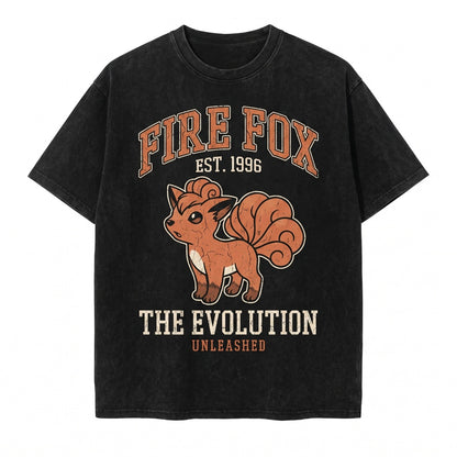 Ninetales Vulpix Vintage Acid Wash Retro Fire Fox Anime Graphic Oversized Streetwear Gift Unisex TShirt