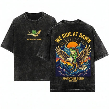 We Ride at Dawn Funny Frog Goose Embroidered 1717 Chaotic Animal Whimsical Gamer Gift Unisex Wash T-Shirt