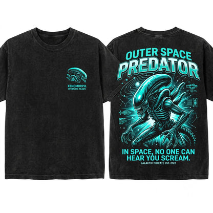 Retro Sci-Fi Horror Movie Graphic Xenomorph Alien Unisex Wash T-Shirt