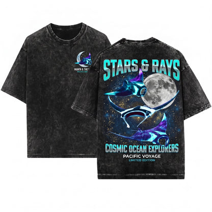 Three Manta Ray Moon Vintage Graphic Funny Meme Stingray Unisex Wash T-Shirt