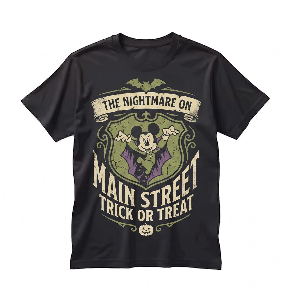 Vintage Nightmare On Main Street Vampire Mouse Halloween 2026 Family Vacation Party Graphic Unisex TShirt