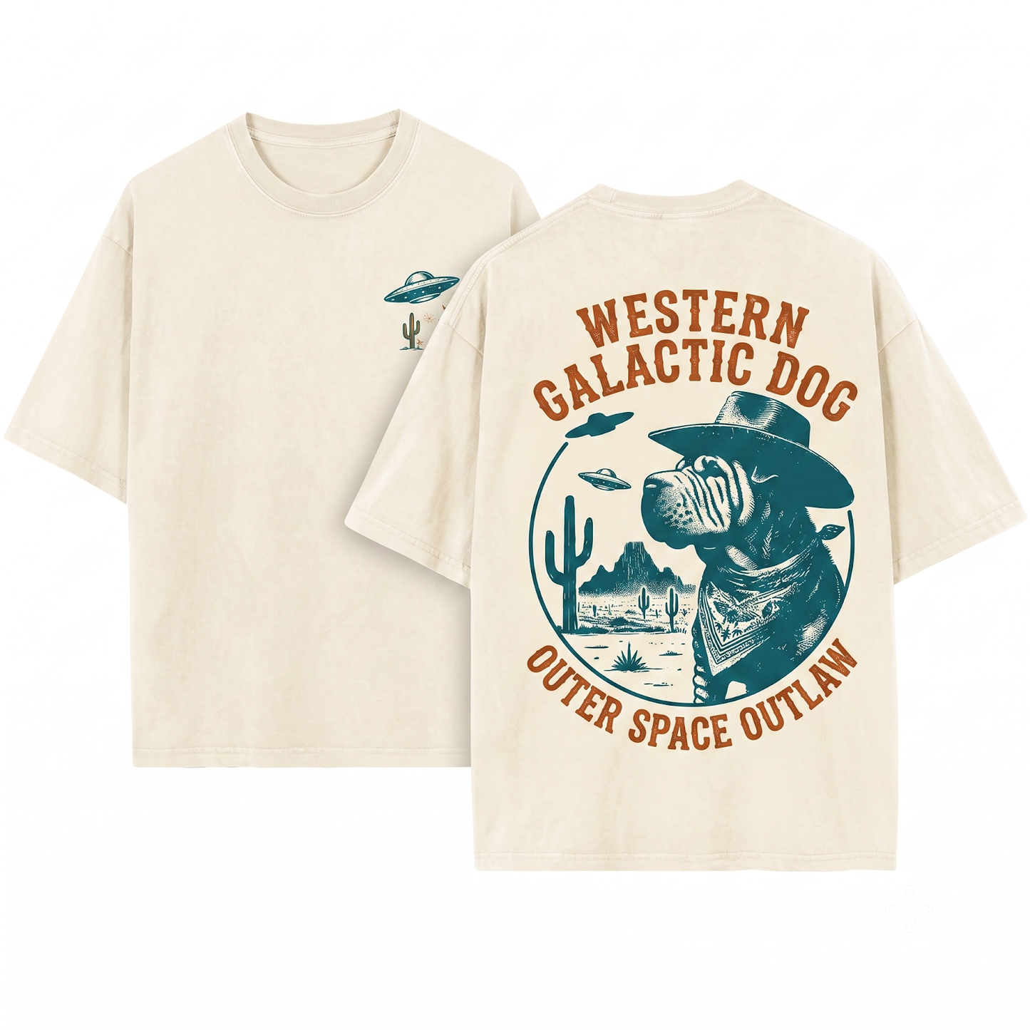 Vintage Shar Pei UFO Western Cowboy Retro Alien Dog Perfect Gift For Mom Dad Lovers Unisex Heavyweight Garment-Dyed T-Shirt