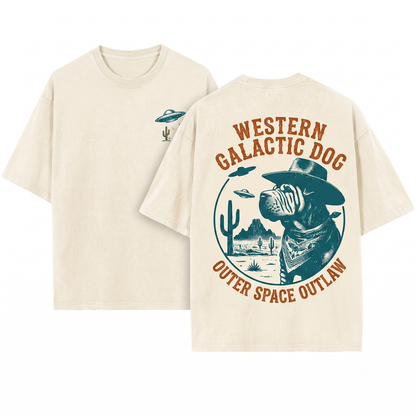Vintage Shar Pei UFO Western Cowboy Retro Alien Dog Perfect Gift For Mom Dad Lovers Unisex Heavyweight Garment-Dyed T-Shirt