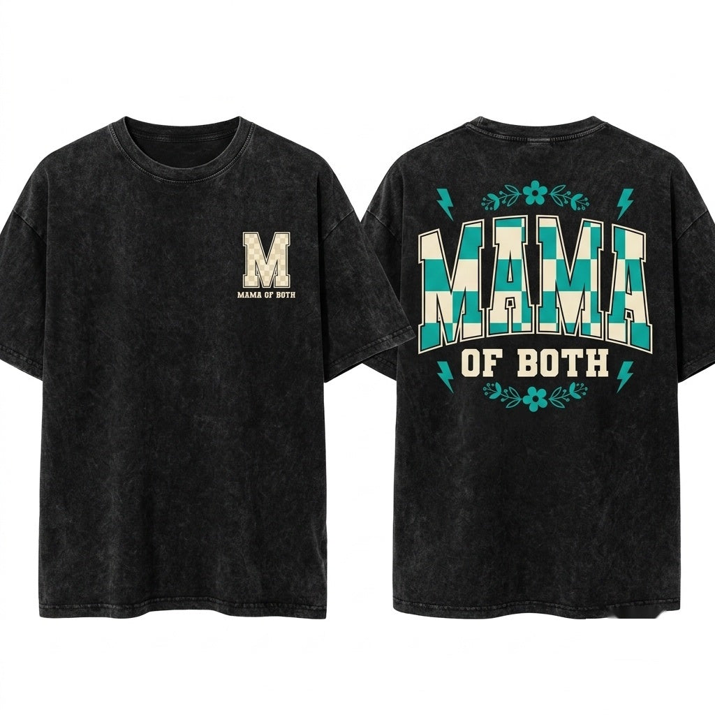 Checkered Varsity Letter Boho Cute Mama Of Both New Mom Mothers Day Gift Unisex Wash T-Shirt