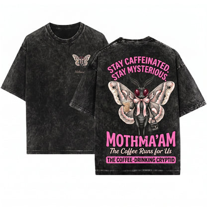 Mothmaam Funny Coffee Lover Cryptid Graphic Unisex Wash T-Shirt