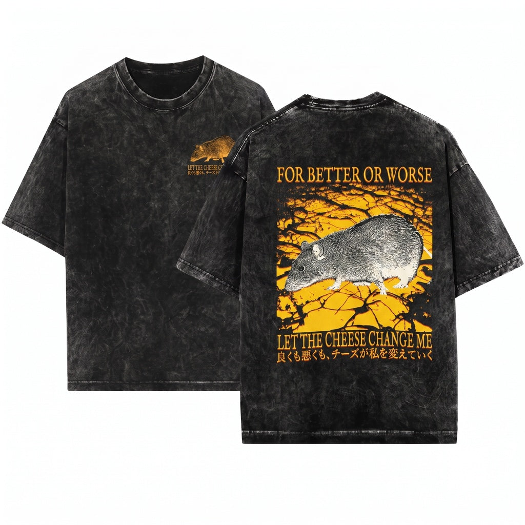 Let the Cheese Change Me Vintage Japanese Rat Graphic Novelty Apparel Unisex Wash T-Shirt