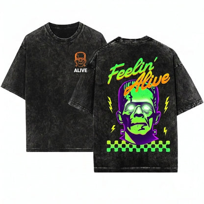 Retro Frankenstein Classic Monster Movie Graphic Vintage Horror Unisex Wash T-Shirt