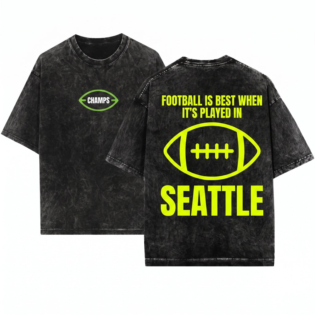 Seattle Sweatshirt Football Champions Crewneck Back Print Vintage Gift Oversized Casual Apparel Unisex Wash T-Shirt