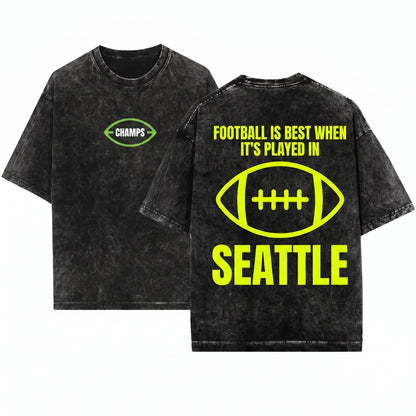 Seattle Sweatshirt Football Champions Crewneck Back Print Vintage Gift Oversized Casual Apparel Unisex Wash T-Shirt