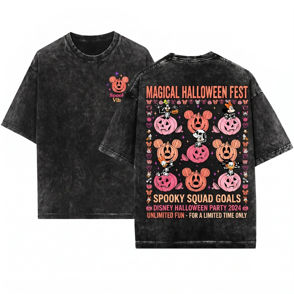Mouse Friends Skeleton Pumpkin Spooky Party Family Vacation Halloween Gift Unisex Wash T-Shirt