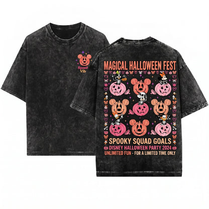 Mouse Friends Skeleton Pumpkin Spooky Party Family Vacation Halloween Gift Unisex Wash T-Shirt