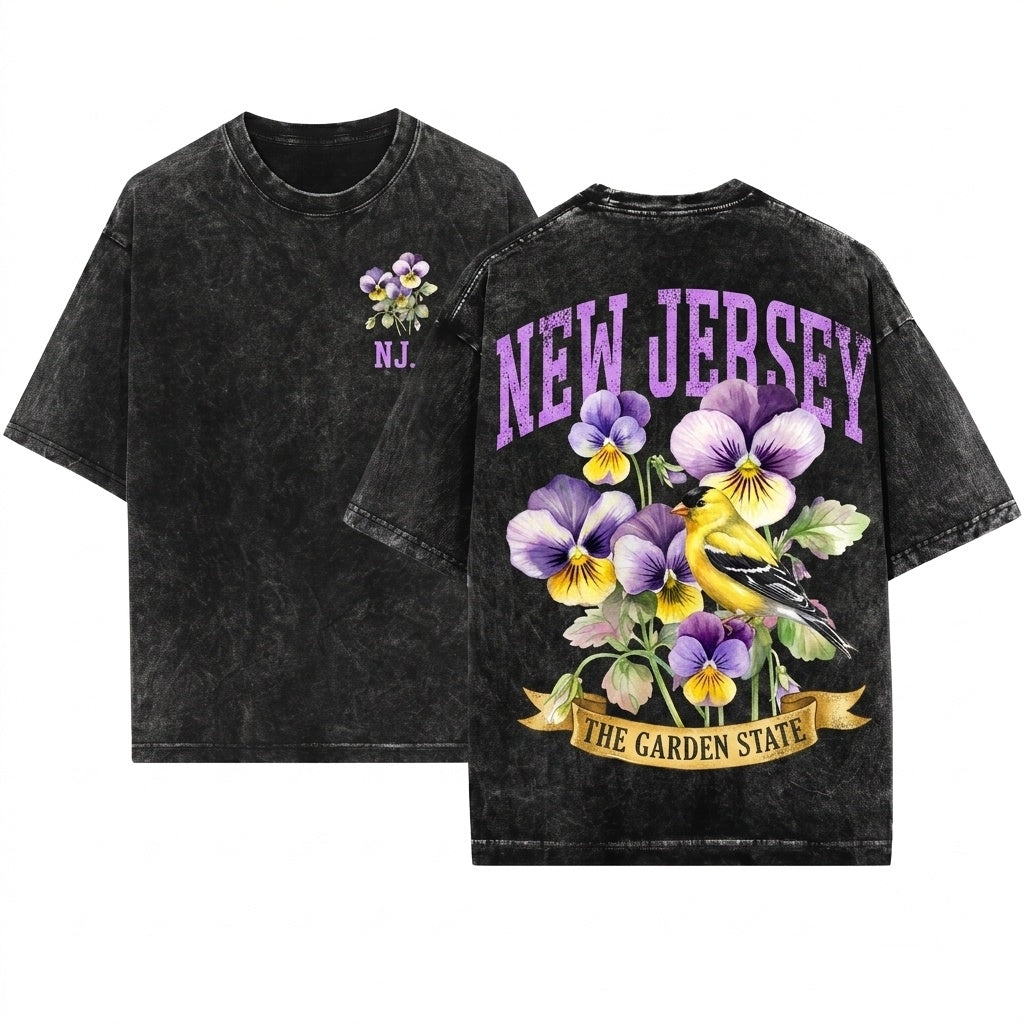 New Jersey State Violet Flower Floral Crew Neck Sweater Unisex Wash T-Shirt
