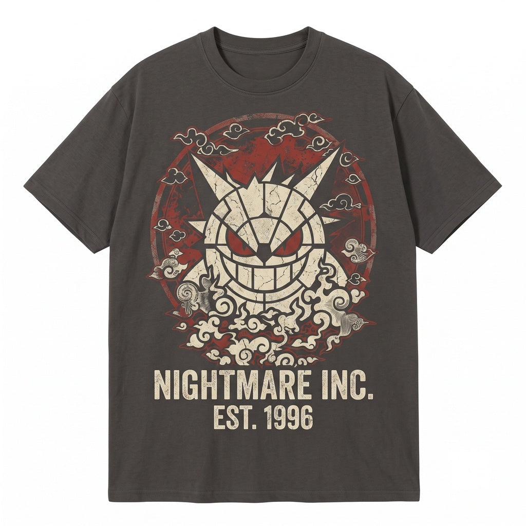 Vintage Wash Gengar Dark Ghost Anime Graphic Oversized Gothic Gamer Retro Streetwear Unisex TShirt