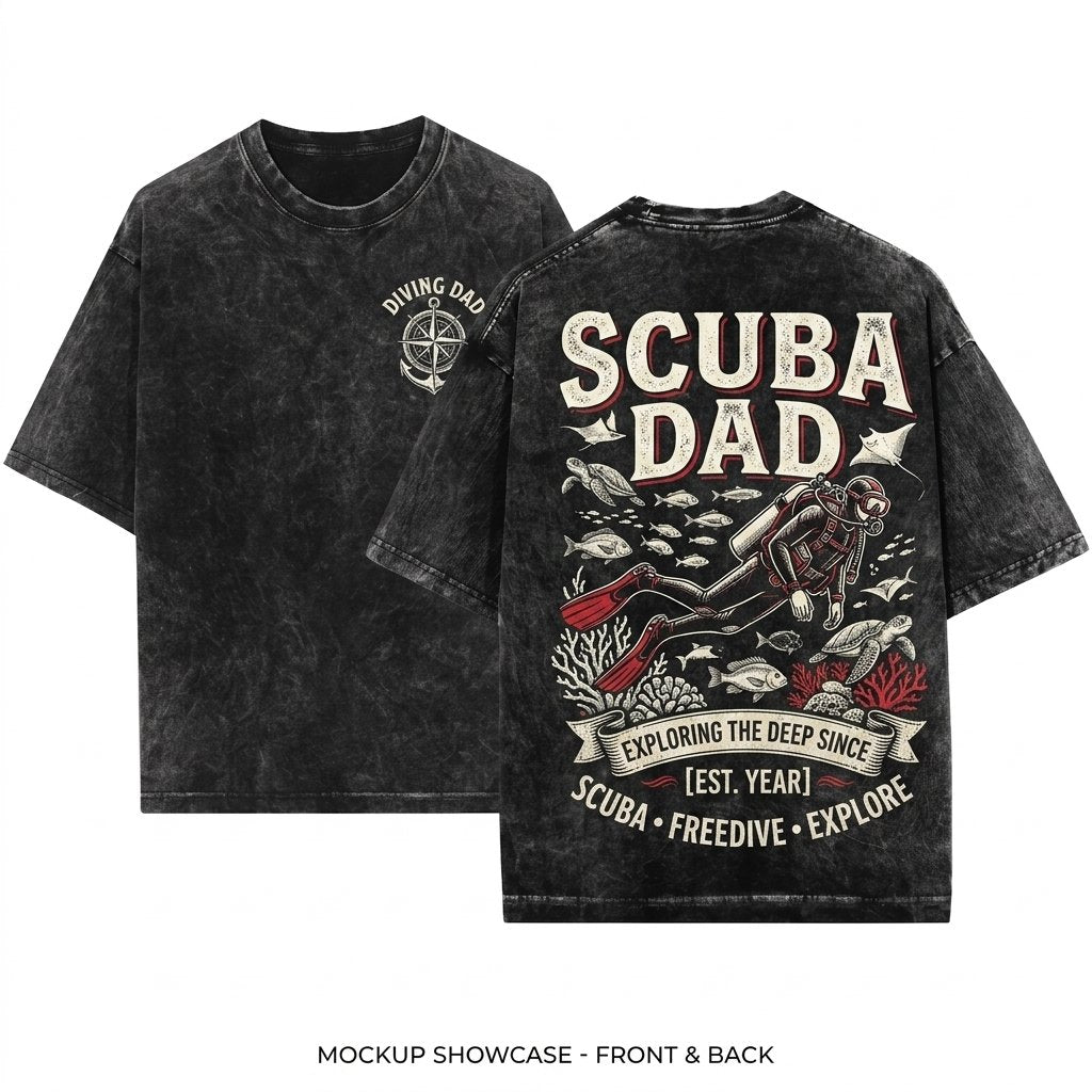 Vintage Scuba Dad Diving Retro Graphic Gift Unisex Wash T-Shirt