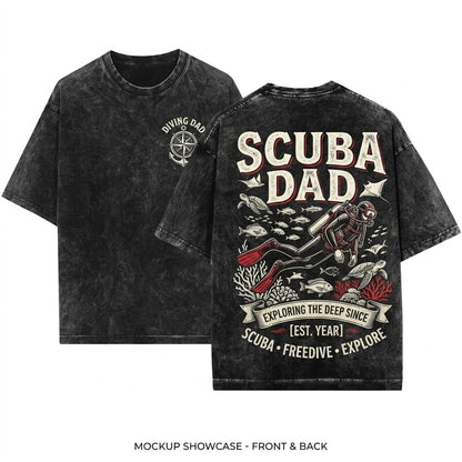 Vintage Scuba Dad Diving Retro Graphic Gift Unisex Wash T-Shirt
