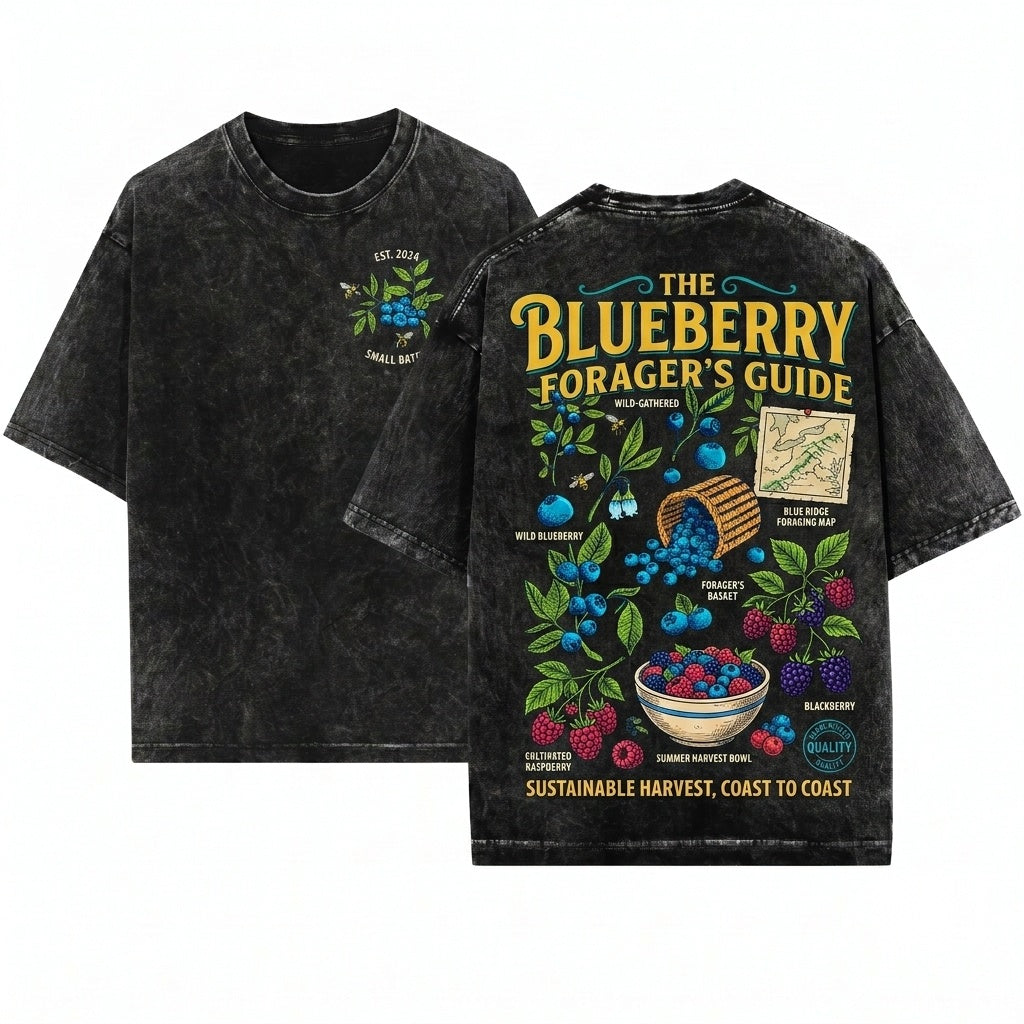 Blueberry Fruit Graphic Vintage Garment-Dyed Unisex Wash T-Shirt