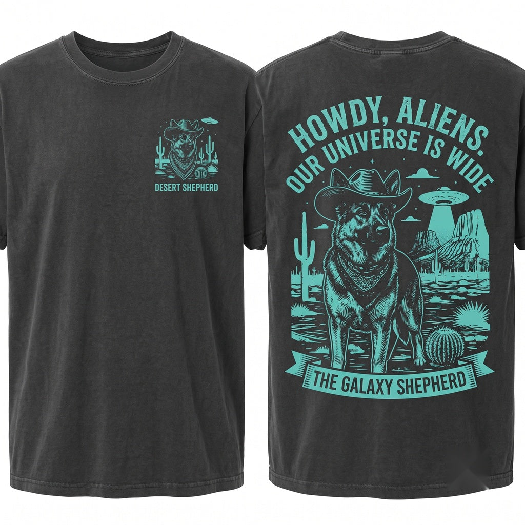 German Shepherd UFO Alsatian GSD Western Cowboy Ranch Dog Owner Mom Dad Gift Unisex Wash T-Shirt