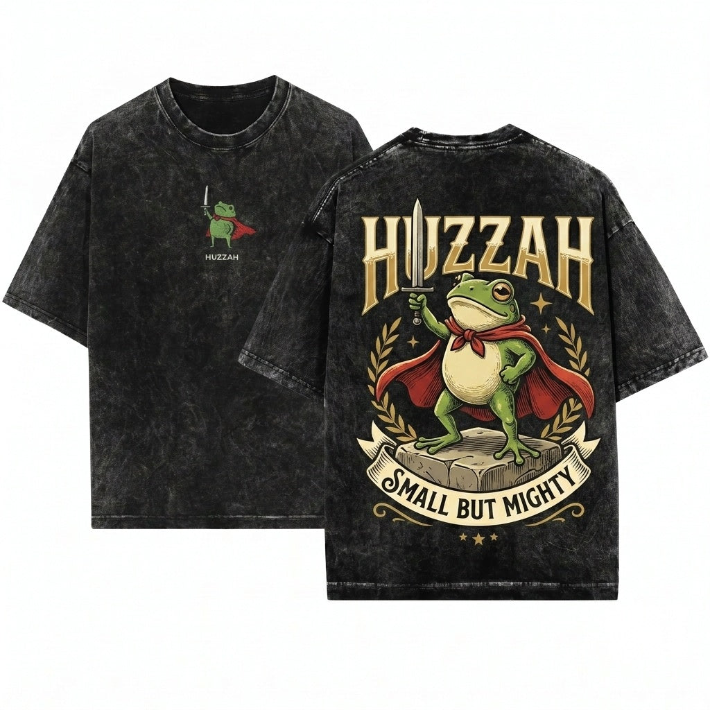 Huzzah Knight Frog Funny Tabletop RPG Embroidered Graphic Unisex Wash T-Shirt