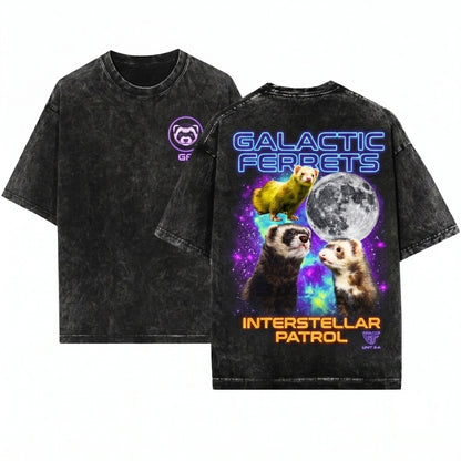 Three Ferret Moon Vintage Cosmic Galaxy Graphic Top Retro Space Animal Polecat Lover Gift Unisex Wash T-Shirt
