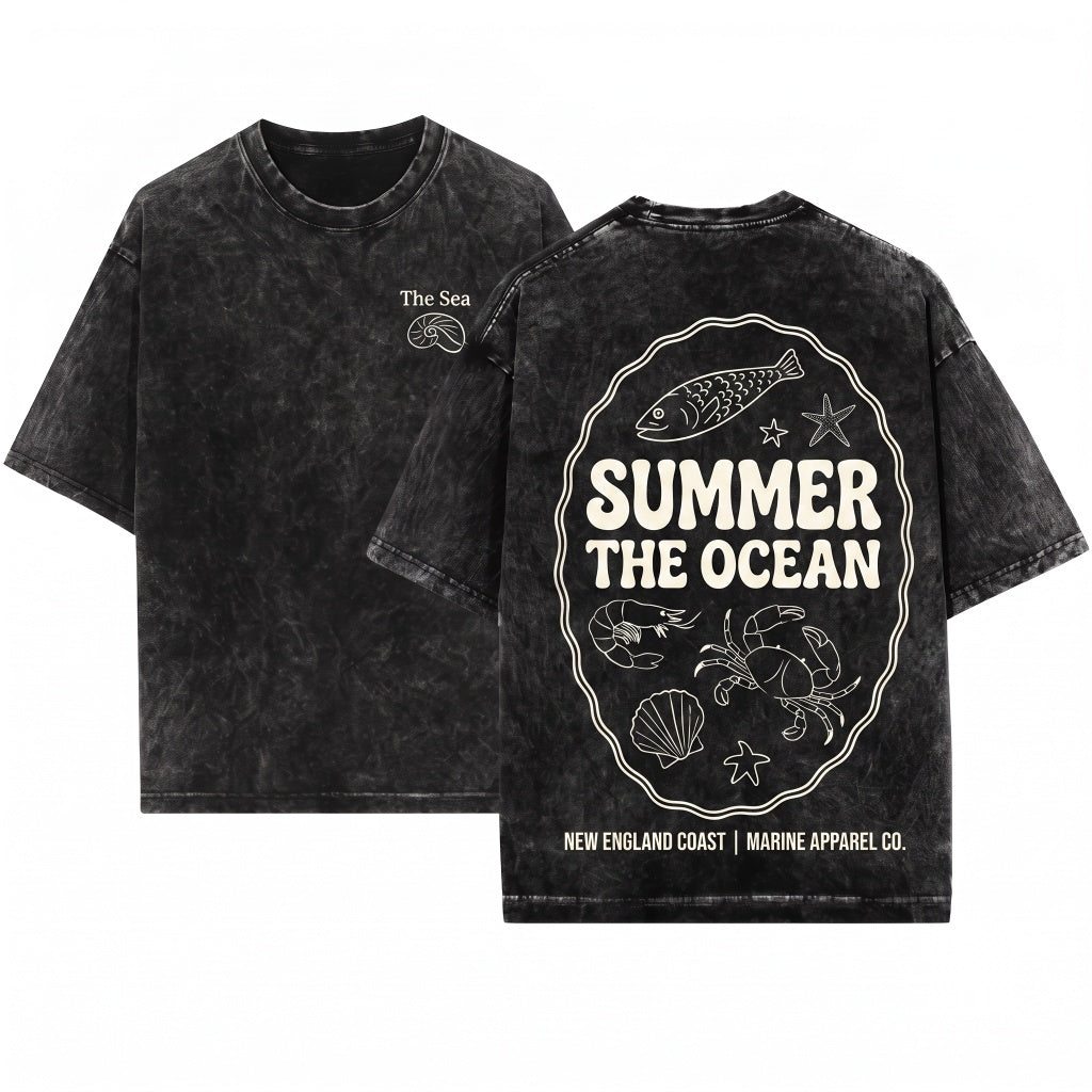 Ocean Marine Sea Life Summer Coastal Beach Graphic Vintage Aesthetic Top Unisex Wash T-Shirt