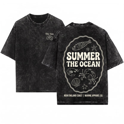 Ocean Marine Sea Life Summer Coastal Beach Graphic Vintage Aesthetic Top Unisex Wash T-Shirt