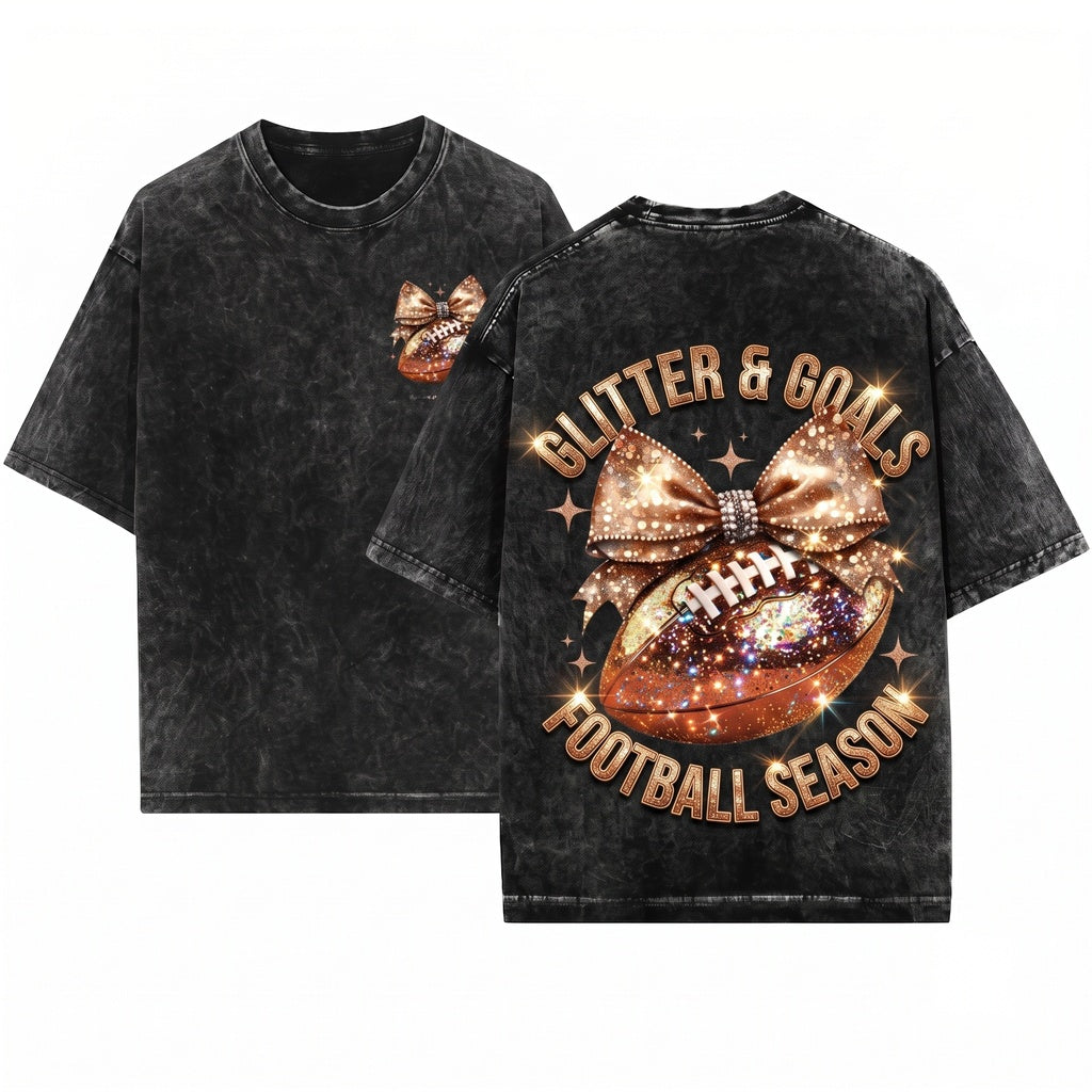 Disco Coquette Football Bow Game Day Season Mom Lover Gift Unisex Wash T-Shirt