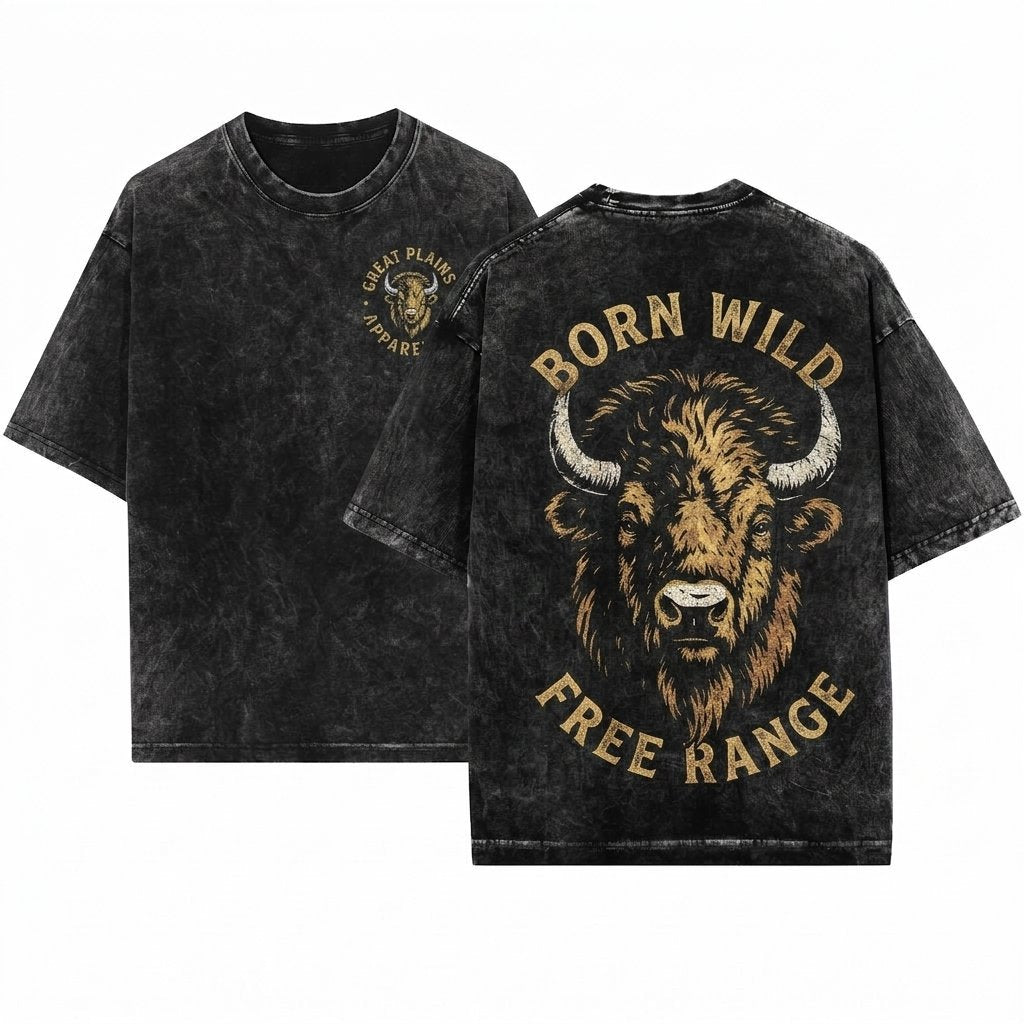 Vintage Western Cowboy Graphic Bison Farmer Aesthetic American Unisex Wash T-Shirt