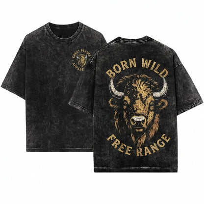 Vintage Western Cowboy Graphic Bison Farmer Aesthetic American Unisex Wash T-Shirt