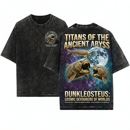 Three Dunkleosteus Ancient Fish Galaxy Prehistoric Sea Vintage Wash Retro Graphic Unisex T-Shirt