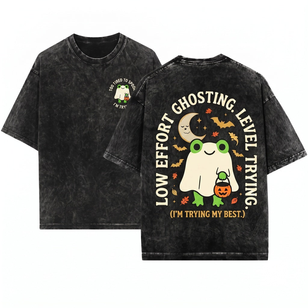 Im Trying My Best Cute Ghost Frog Embroidered Kawaii Fall Spooky Season Halloween Gift Unisex Wash T-Shirt