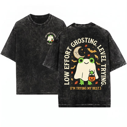 Im Trying My Best Cute Ghost Frog Embroidered Kawaii Fall Spooky Season Halloween Gift Unisex Wash T-Shirt