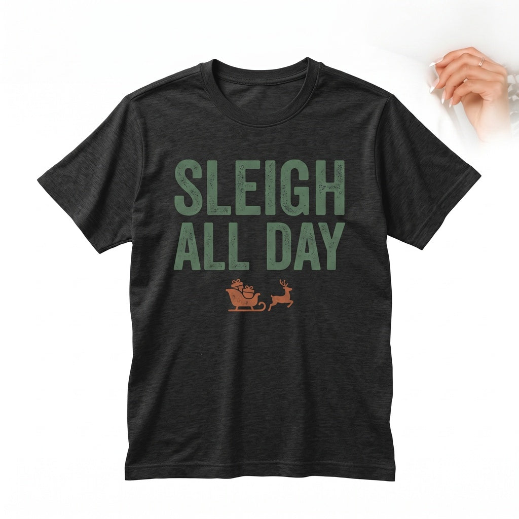 Funny Sleigh All Day Santa Reindeer Graphic Vintage Retro Holiday Christmas Gift Unisex TShirt