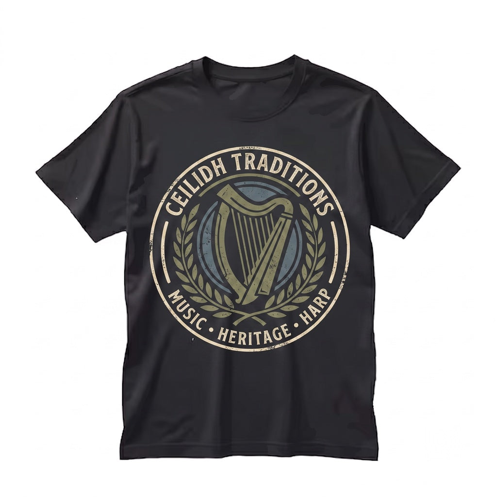 Elegant Faux Gold Harp Classical Musician Gift Ornate Instrument Artistic Music Lover Apparel Unisex TShirt