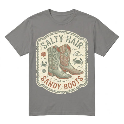 Salty Hair Sandy Boots Western Beach Vacation Sunshine Summer Graphic Unisex TShirt