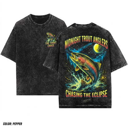 Rainbow Trout Full Moon Retro Fishing Gift 90s Animal Vintage Apparel Unisex Wash T-Shirt