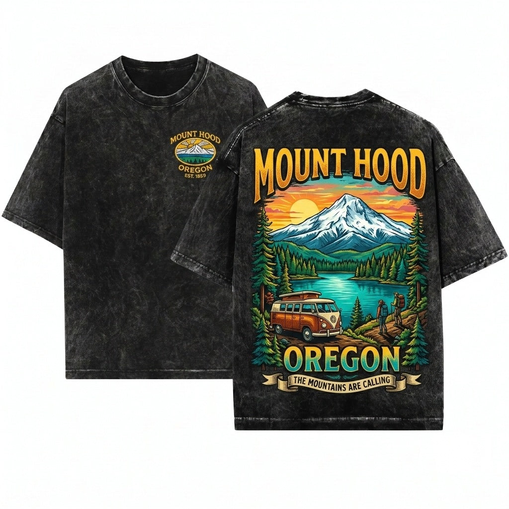 Embroidered Mt Hood Mountain Pacific Northwest Hiking Gift Nature Aesthetic Portland Oregon Unisex Wash T-Shirt